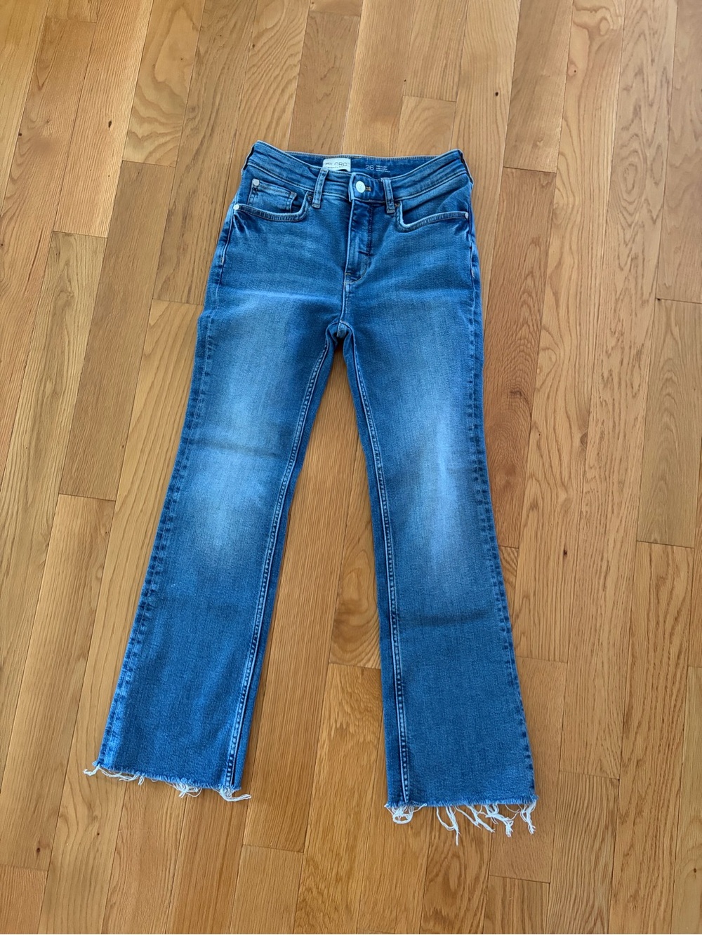 Pilcro Mid Blue Flare Jeans with Frayed Hem